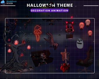 Animated Halloween Collection Stream Decoration with Ghost Tree, Zombie, Bat for Witchy Twitch Overlay, Spooky Overlay...