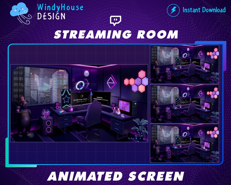 Animated Streaming Room Twitch Stream Package, Game Room Twitch Overlay for Streamer Vtuber ...