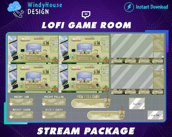 居心地の良い Twitch オーバーレイ ストリーム パッケージ、居心地の良い部屋ストリーム オーバーレイ、Twitch 用の日中テーマ Lofi オーバーレイ