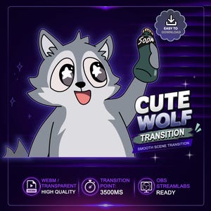 Transição animada e engraçada de lobo para transmissão ao vivo, Transição fofa de lobo para Twitch