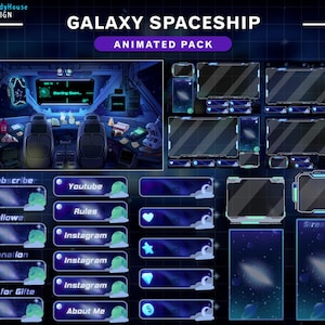 アニメーションストリームパッケージ ローファイ宇宙船、アニメーションTwitchオーバーレイギャラクシールーム、宇宙、惑星、Vtuber背景