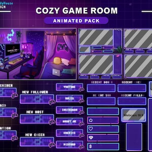 Animated Twitch Overlay Cozy Game Room, Animated Full Stream Package Cozy Bed Room for Streamer Vtuber Background
