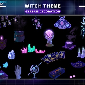 19x Animierte Hexe Thema Stream Dekoration, Goth Twitch Overlay, Tarrot Karte, Kristall, Geist, Totenkopf, Kerze, Poison...,Grafik für Streamer
