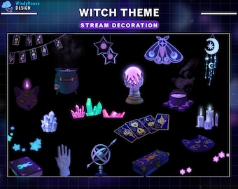 19x Animated Witch Theme Stream Decoration, Goth Twitch Overlay, Tarrot Card, Crystal, Ghost, Skull, Candle, Poison...,Graphics For Streamer