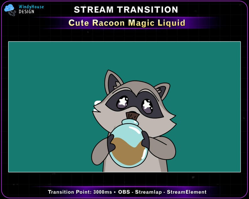 Magic Eye Racoon Animated Racoon Magic Potion Stream Transition, Cute Racoon Twitch ...