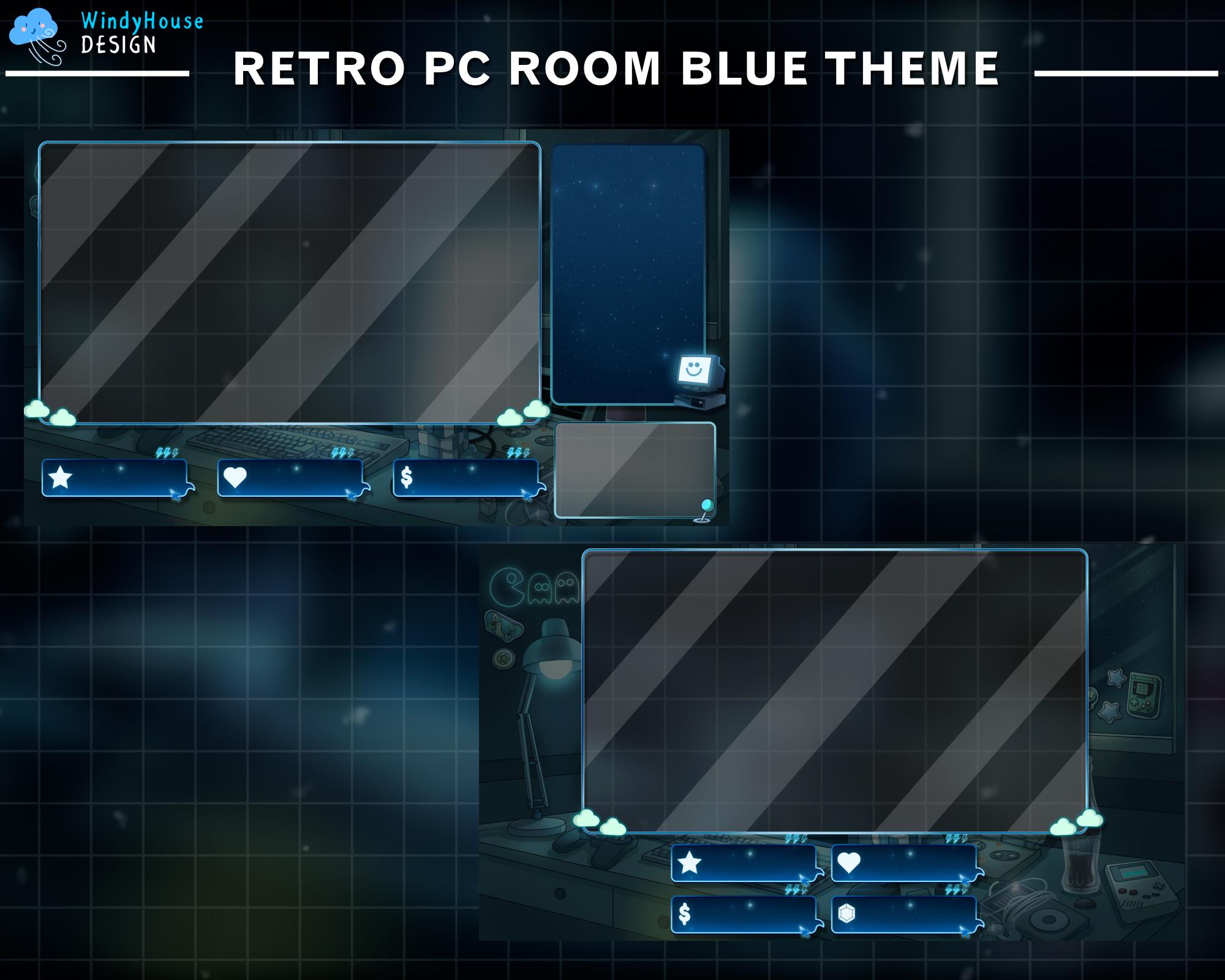 Stream Computer Frame Retro Animated Stream Package Retro PC Room Blue Theme, Cozy Gaming Room ...