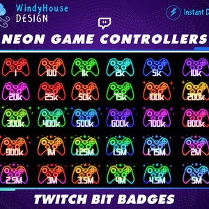 30x Controller Joystic Twitch Bit Badges / Complete Twitch Bit Badges Set/ Neon Badges / Controller Badges / Number Bit Badges