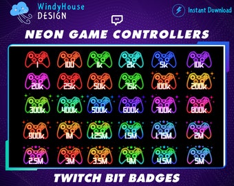 30x Controller Joystic Twitch Bit Badge / Set completo di Twitch Bit Badge / Neon Badge / Controller Badge / Number Bit Badge