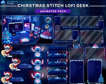 Animierter Weihnachts Lo-fi Stream Pack, Blaues Alien Twitch Overlay (Digitaler Download)