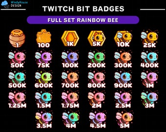 フルセット Twitch ビットバッジ ハニービー、ビー Twitch バッジ、完全な Twitch ビットバッジセット、ナンバービットバッジ、Twitch サブ、ビットバッジ