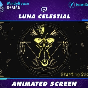Animated Luna Moth Twitch Overlay Stream Screen, Celestial Twitch Overlay, Moon Twitch Stream Package For Streamer