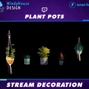 Animated Plant Pot Stream Decoration, Cute Plant Twitch Overlay, Animals Decorations Stream Add-on Kawaii Twitch Overlay