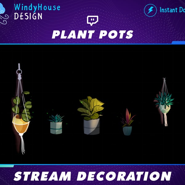 Animated Plant Pot Stream Decoration, Cute Plant Twitch Overlay, Animals Decorations Stream Add-on Kawaii Twitch Overlay
