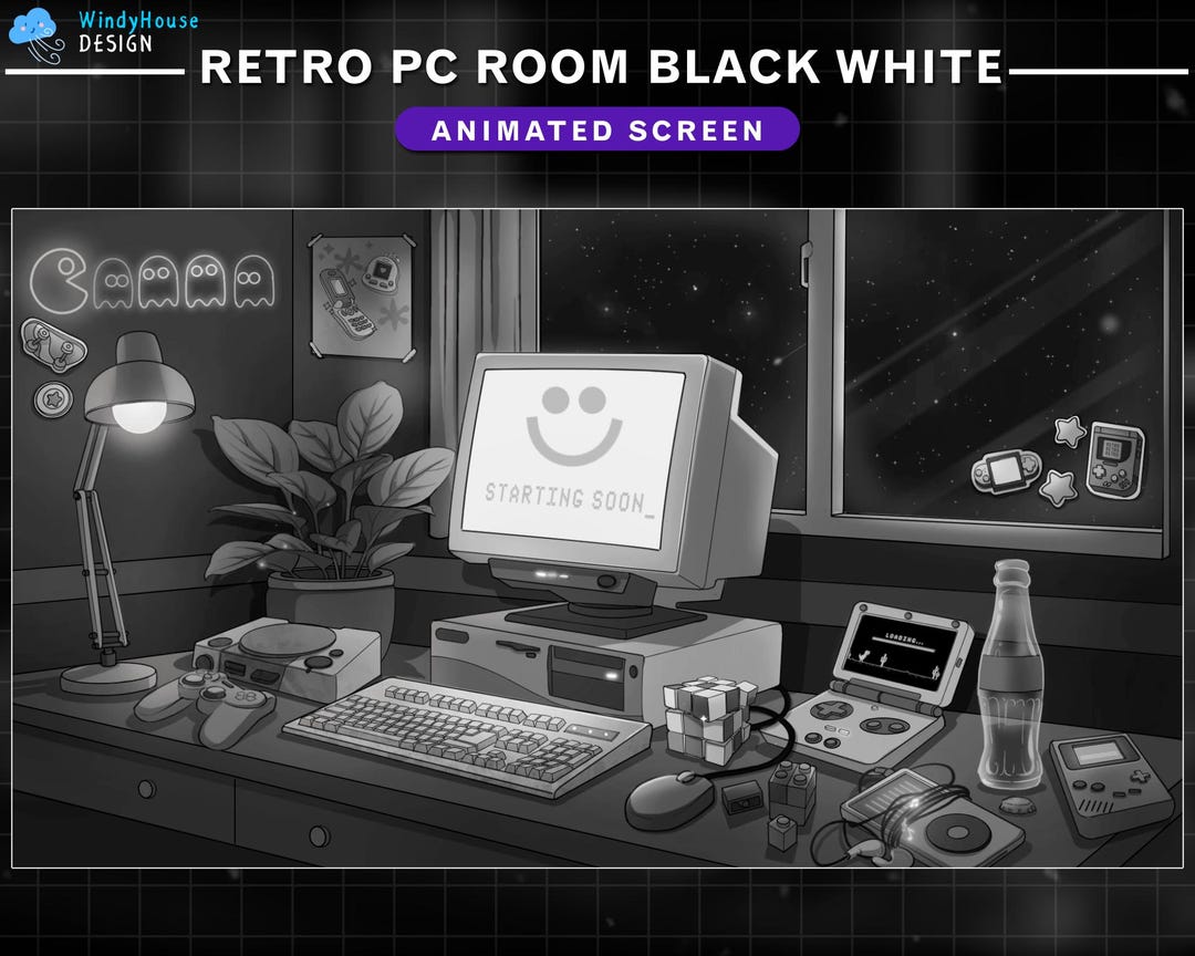 Animated Stream Overlay Retro Gaming Room Black & White Theme, Cozy ...