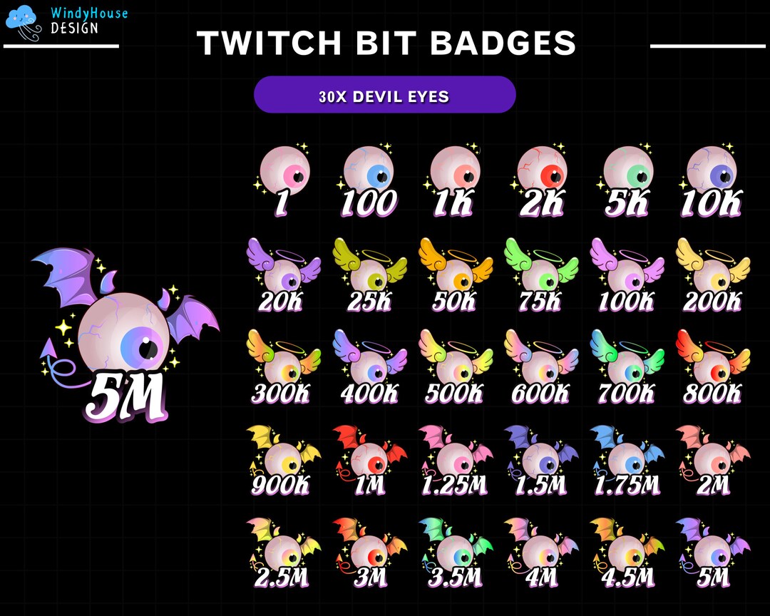 30x Devil Eyes Twitch Bit Badges / Complete Twitch Bit Badges Set