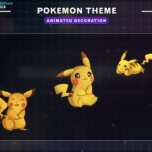 Geanimeerde Twitch Pikachu-themadecoratie, stroomdecoratie, Twitch-emotes, schattige emotes voor YouTube, onenigheid, plantendeco