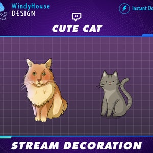 Animated Cute Cat Stream Decoration, Kitty Cat Twitch, Tabby Cat Stream Add-on Kawaii Twitch Overlay...