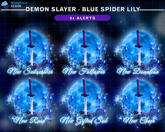 Animated Twitch Alerts Blue Spider Lily Blood Moon, Demon Slayer Sword  Stream Alerts With Katana, Petals for Vtuber and Streamers - Etsy Norway
