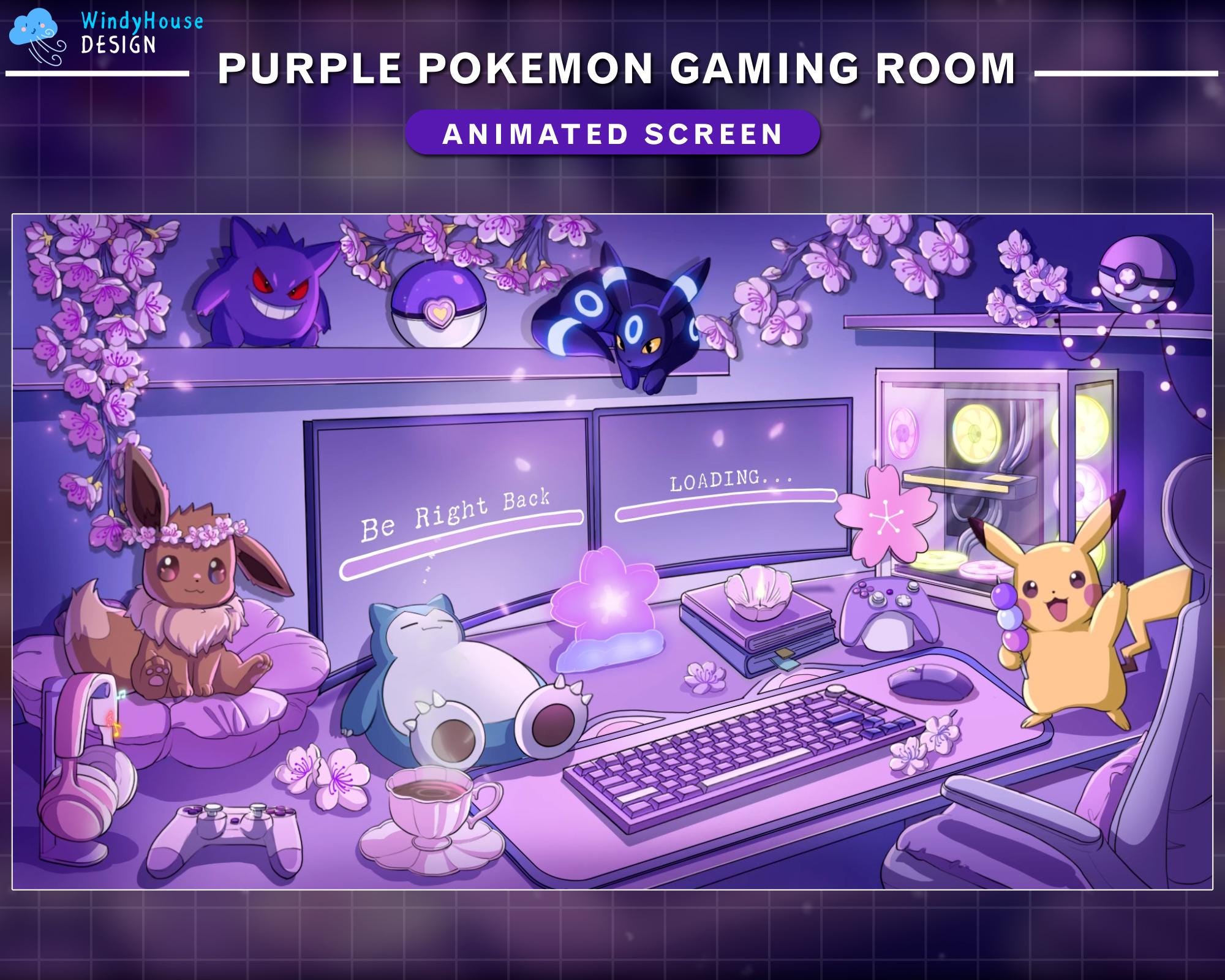 Rhg Romm Animated Stream Screens Cozy Cherry Blossom Gaming Room, Purple Sakura ...