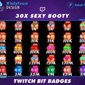 30x Sexy Booty Twitch Bit Badges, Twitch Bit Badges Set, Twitch Tier Badges For Streamers/Discord