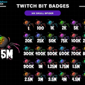 30x Skull Spider Twitch Bit Badges / Complete Twitch Bit Badges Set/ Twitch Tier Badges / Spider Twitch Badges / Number Bit Badges