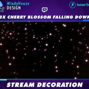 2x アニメーション ストリーム デコレーション 桜の花びらが舞い落ちる、桜の Twitch オーバーレイ、魔法の春、スピリット フラワーの花びら、かわいい Twitch