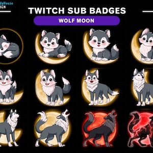 Wolf Moon Twitch Sub-märken/ Wolf Twitch Sub-märkesset/ Moon Twitch Bit-märken/ Twitch Tier-märken