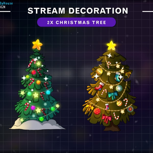 2x Animated Christmas Tree Collection Stream Decoration, Christmas Light, Kawaii Aesthetic, Xmas Stream Add- On Overlay