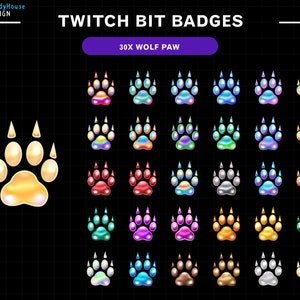 30x Paw Wolf Twitch Bit Badges, Paw Bit Tier Badges, Wolf Twitch Sub Badges
