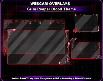 Grim Reaper Tarot Cards Webcam Overlay Blood Theme, Spooky Ghost Twitch Camera Frame for OBS Streamlabs VTuber Kick YouTube