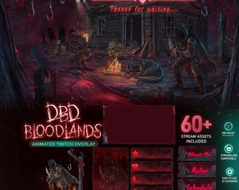 DBD Bloodlands Animated Stream Package, Dead By Daylight Twitch Overlay for OBS, Kick, VTuber Stream Screens, Horror Twitch Red Layout