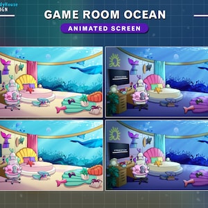 Animated Stream Screens Day and Night Game Room Ocean, Animated Twitch Overlay Underwater Room for for Streamers, OBS, Vtubers, YouTubers