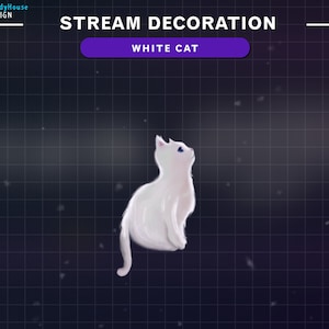 Animated White Cat Stream Decoration, Cat Twitch Overlay