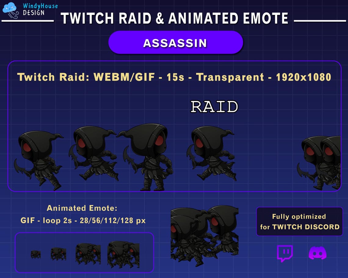 Assassin Animated Twitch Raid Alert Pack, Assassin Stream Emote ...