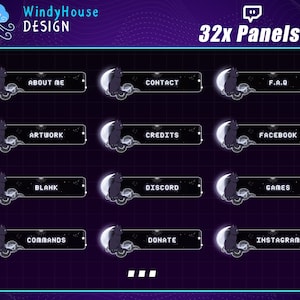 ブラックキャットTwitchパネル/キャットTwitchオーバーレイ、ストリーマーグラフィック、月、ストリーマー用星