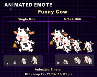 Animierte Kuh Läuft Twitch Emote, Süßer Kuh Strom Emote für Twitch Discord