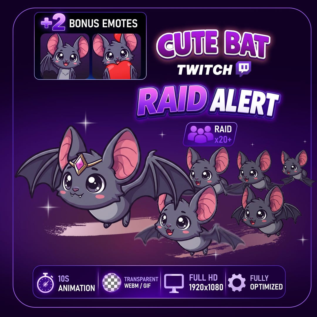 Animated Cute Bat Raid Twitch Alert, Kawaii Bat Stream Alert, Bonus ...