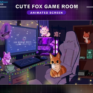 Animated Cute Fox Game Room Twitch Stream Screen ,Lo-fi Room, Cozy Room Twitch Overlay, , Rainy Day, Graphics For Streamer