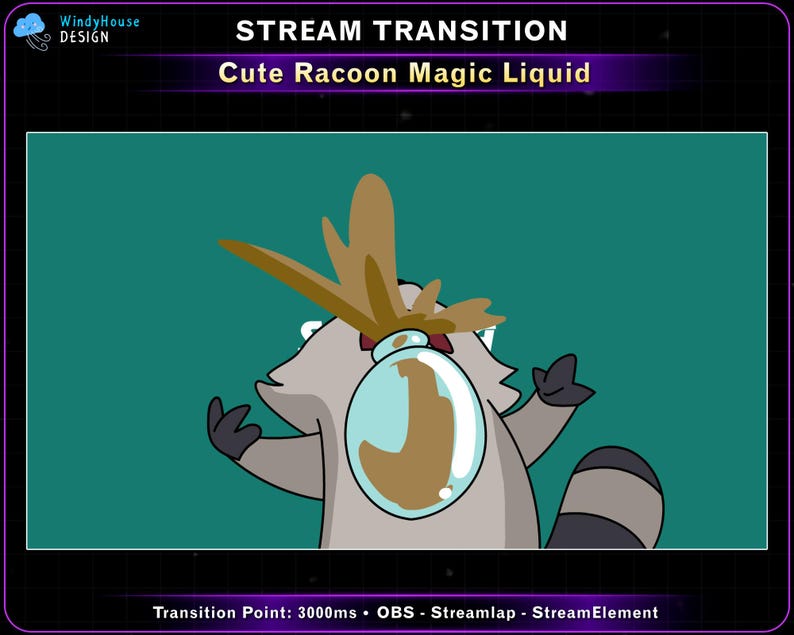 Animated Racoon Magic Potion Stream Transition, Cute Racoon Twitch ...