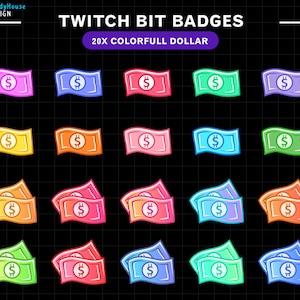 20x Colorful Dollars Twitch Bit Badges, Money Twitch Sub Badges
