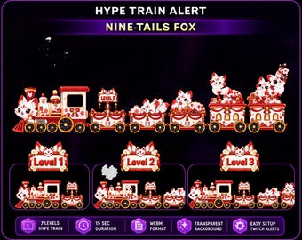 Animated Nine-Tailed Fox Hype Train Alert, Cute Fox Twitch Hype Train for OBS Streamlabs Kick VTuber