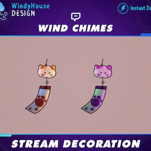Animated Wind Chimes Twitch Stream Decoration, Stream Decorations for Cozy Twitch Overlay, Lofi Stream Overlay