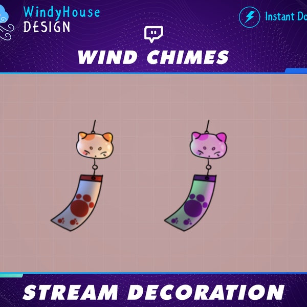 Animated Wind Chimes Twitch Stream Decoration, Stream Decorations for Cozy Twitch Overlay, Lofi Stream Overlay