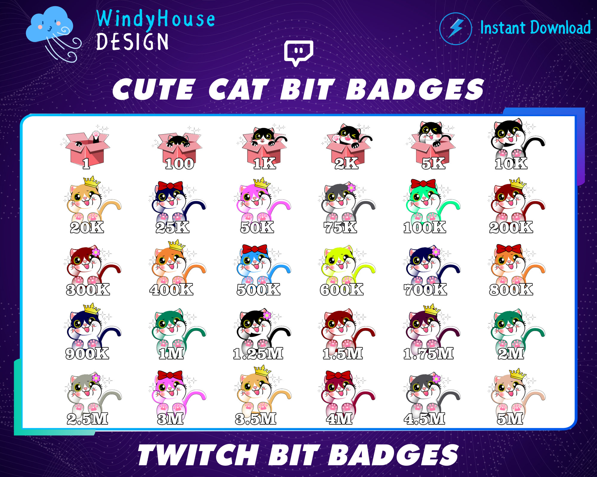 30x Cute Cat Twitch Bit Badges, Kitty Cat Twitch Bit Badges Set, Twitch ...