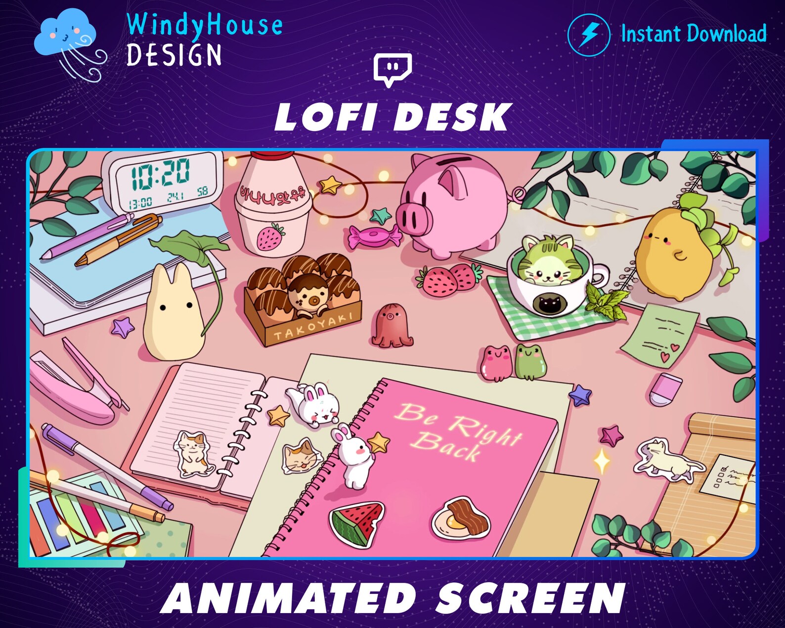 Animated Lofi Desk Twitch Overlay Stream Screen, Cozy Twitch Overlay ...