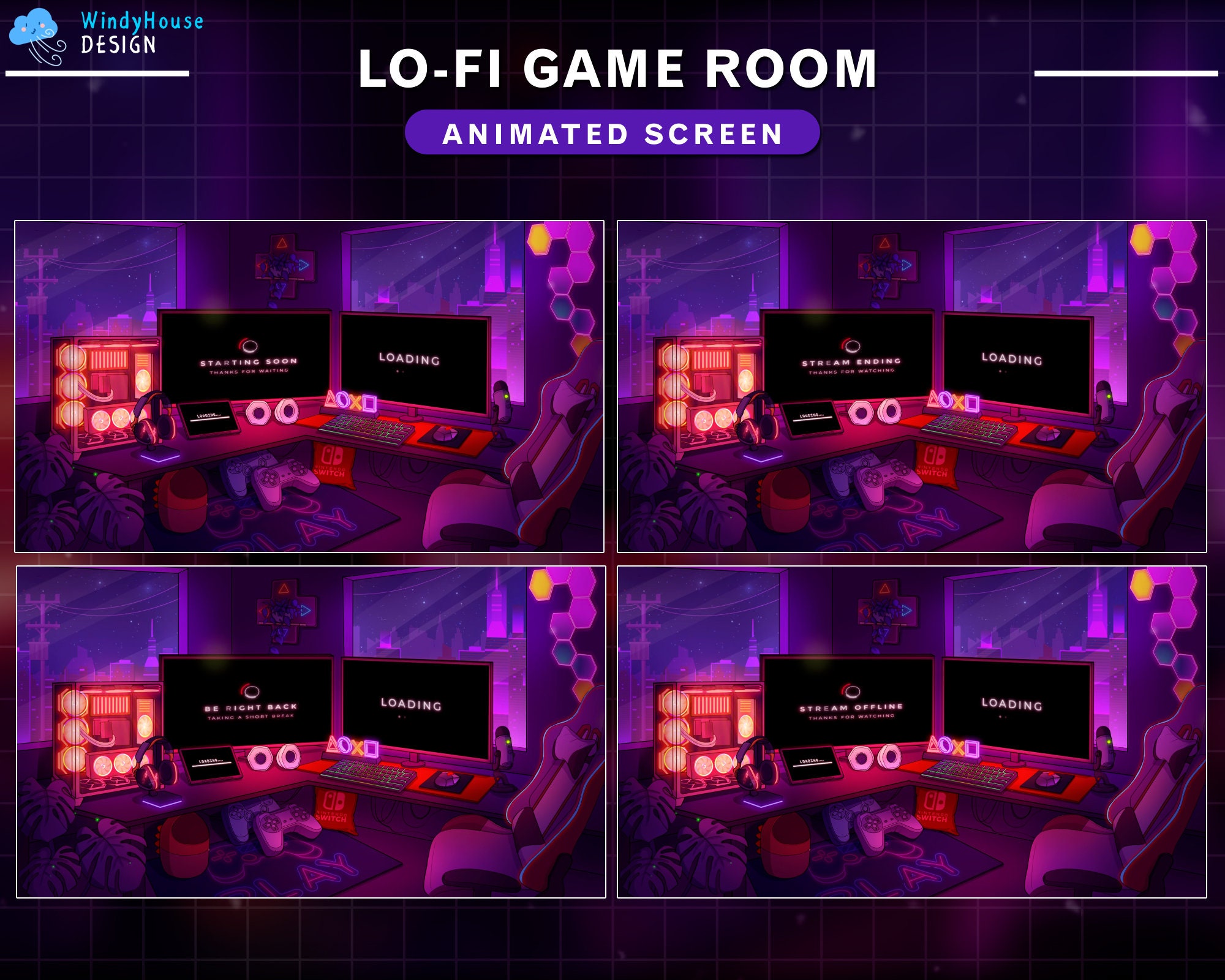 Animated Lo-fi Game Room Twitch Screens, Cozy PC Room Stream Screens ...