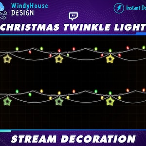 2x Animated Christmas Twinkle Lights Twitch Stream Decoration, Neon Star Lights, Hanging Christmas Balls, Christmas Twitch Overlay, Graphics