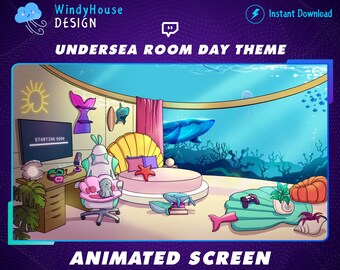Animated Underwater Room Twitch Stream Screen, Undersea Ambience Twitch Overlay Day Theme, Cozy Stream Overlay for Streamer Vtuber