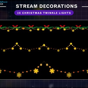 3x Animated Christmas Twinkle Lights Twitch Stream Decoration, Snowflakes lights, Christmas Twitch Overlay, Xmas Stream Overlay