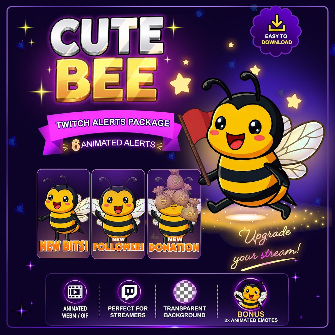 Cute Bee Animated Twitch Alerts Package, Bee Stream Alerts Bundle ...